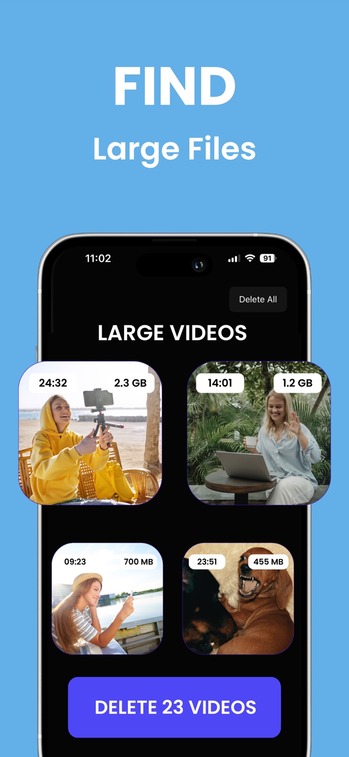 Find large videos sorted by size